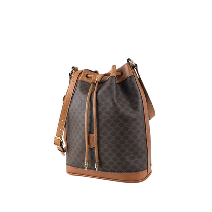CELINE Macadam Blason Drawstring Shoulder bag Brown Vintage p5vd3z