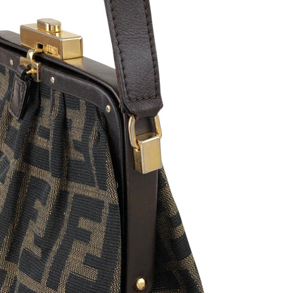 FENDI Zucca Metal Clasp Shoulder bag Brown Vintage kkfpvd