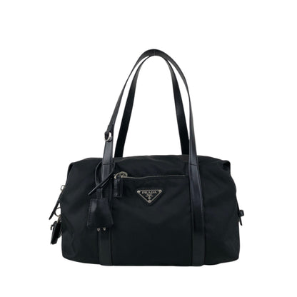 PRADA Tessuto Triangle Logo Small Boston bag Handbag Black Vintage kg2zxs