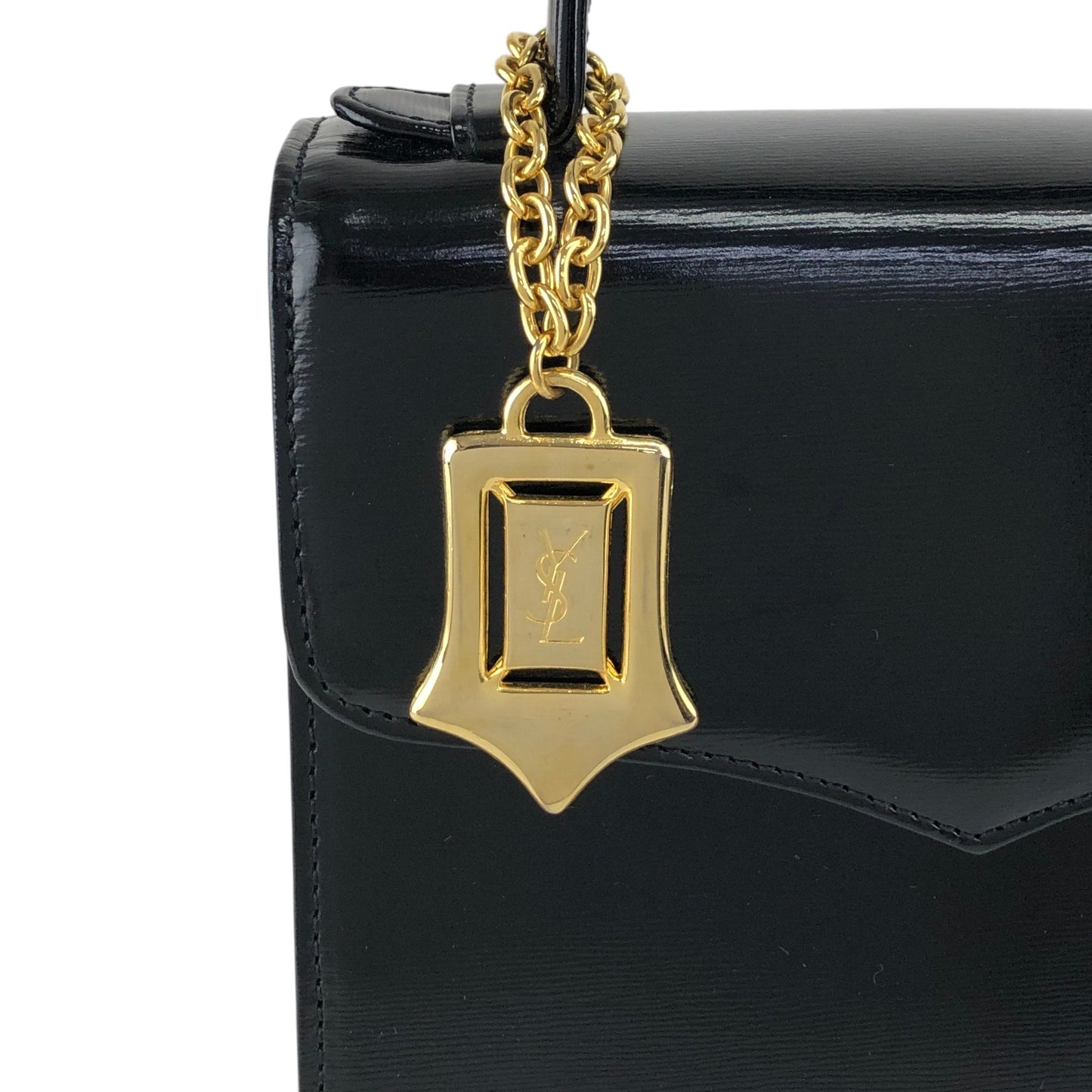 Yves Saint Laurent YSL Logo Charm Two-way Handbag Shoulder bag Black Vintage gmjhfk
