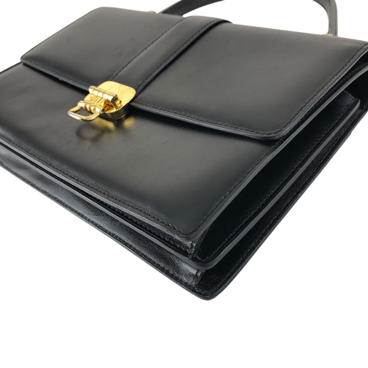 CELINE Horse Bit Top Handle Handbag Black Vintage 68wnsk