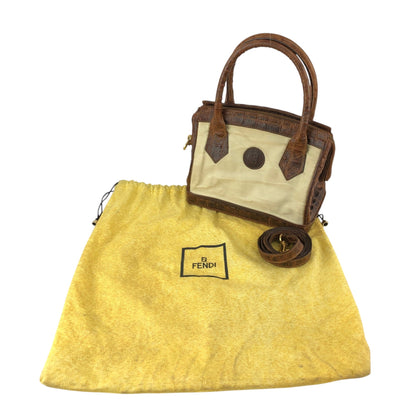 FENDI Logo Two-way Handbag Shoulder bag Beige Vintage apxrfn
