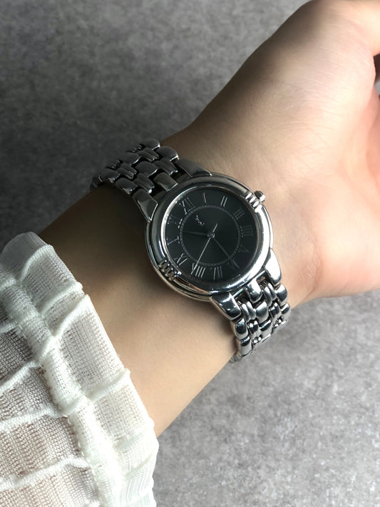 Yves Saint Laurent YSL Logo Quartz Watch Silver 6031-G11680 Vintage nkprwd