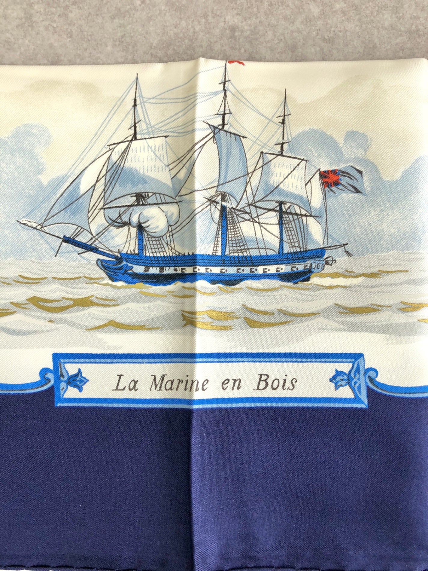 HERMES Silk Scarf White×Blue Vintage avkayp