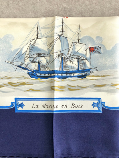 HERMES Silk Scarf White×Blue Vintage avkayp