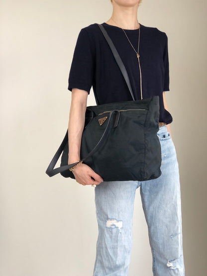 PRADA Tessuto Triangle Logo Totebag Black Vintage nvkgms