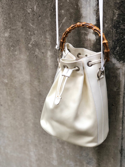 GUCCI Bamboo Nylon Patent leathe Whiter 4umeg6