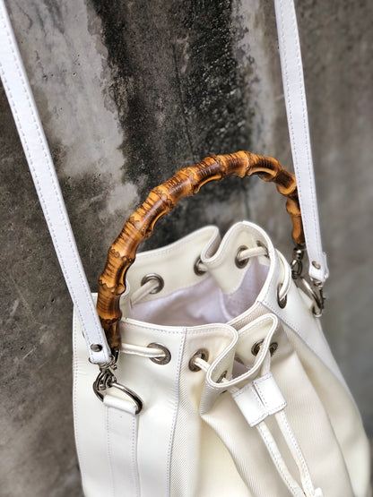 GUCCI Bamboo Nylon Patent leathe Whiter 4umeg6
