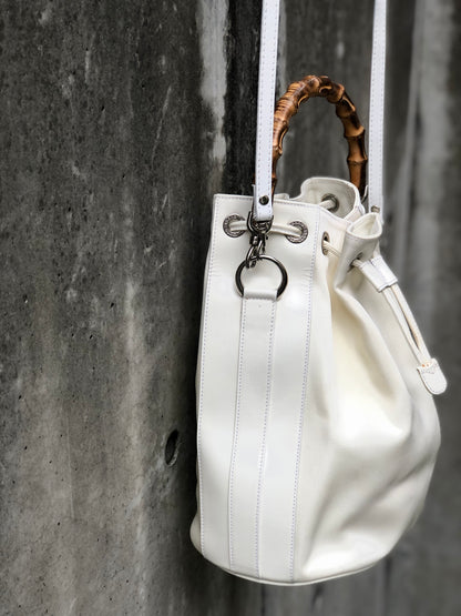 GUCCI Bamboo Nylon Patent leathe Whiter 4umeg6