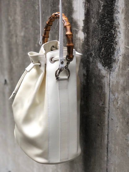 GUCCI Bamboo Nylon Patent leathe Whiter 4umeg6