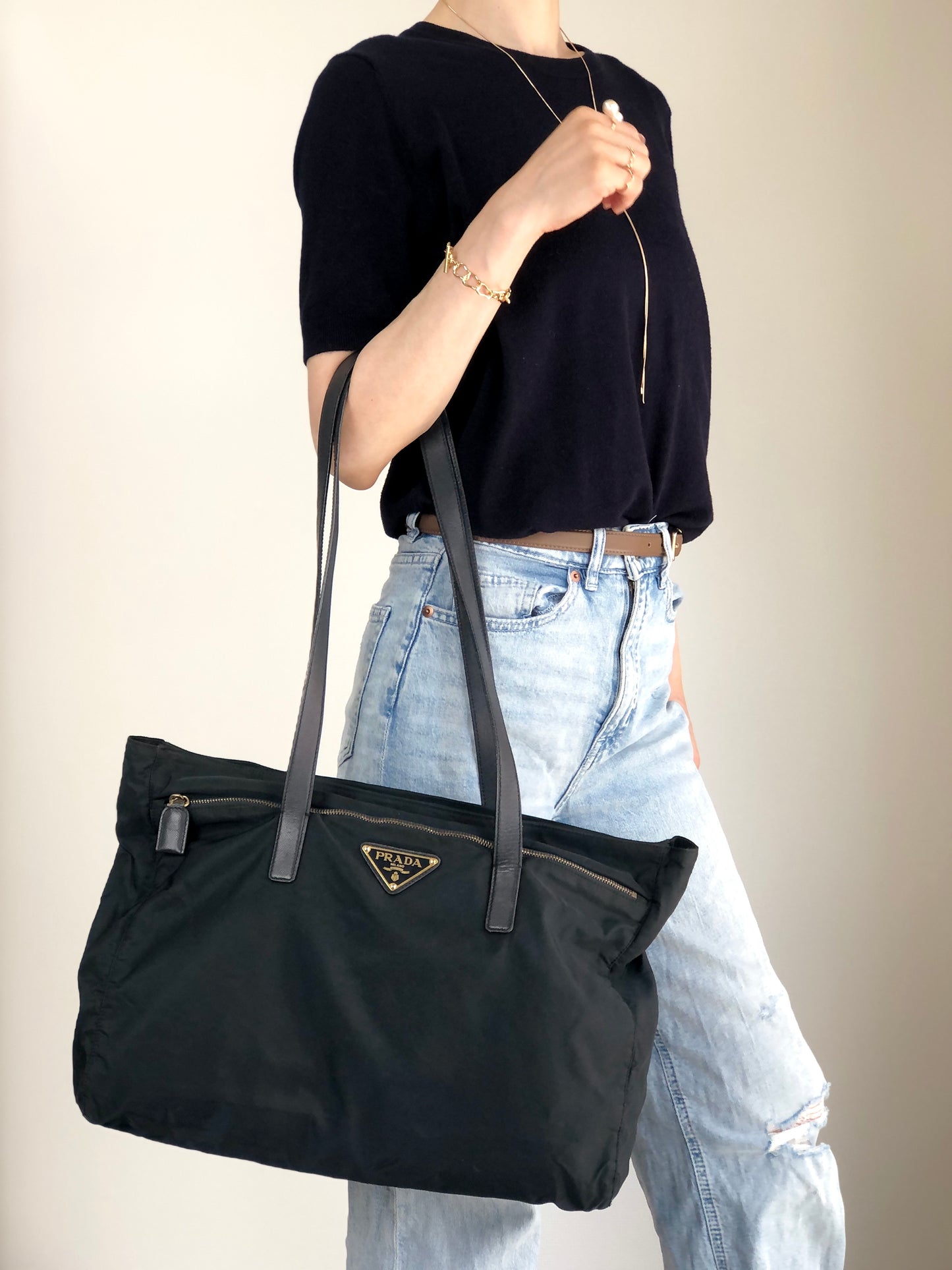 PRADA Tessuto Triangle Logo Totebag Black Vintage nvkgms