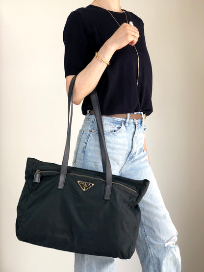 PRADA Tessuto Triangle Logo Totebag Black Vintage nvkgms