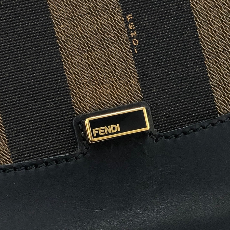 FENDI Silvana Pecan  Leather Jacquard Handbag Black 119-2461 Vintage v34sgf