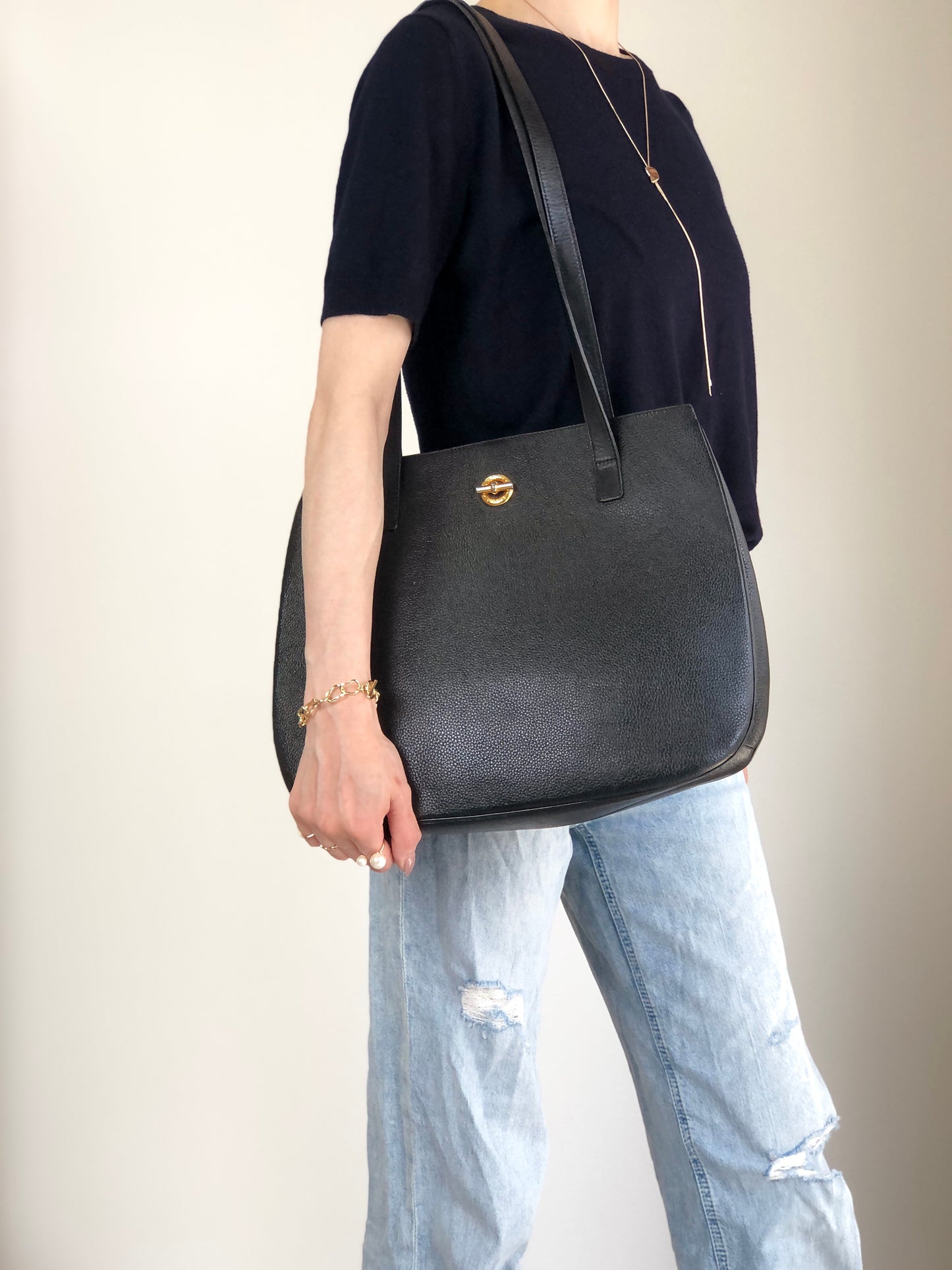 CELINE Toggle Clasp Handbag Totebag Black Vintage vaw4nd