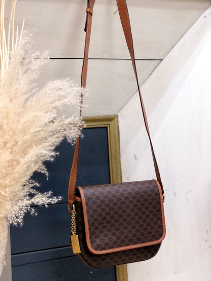 CELINE Macadam Flap Crossbody Shoulder bag Brown Vintage Old celine xpmy8c