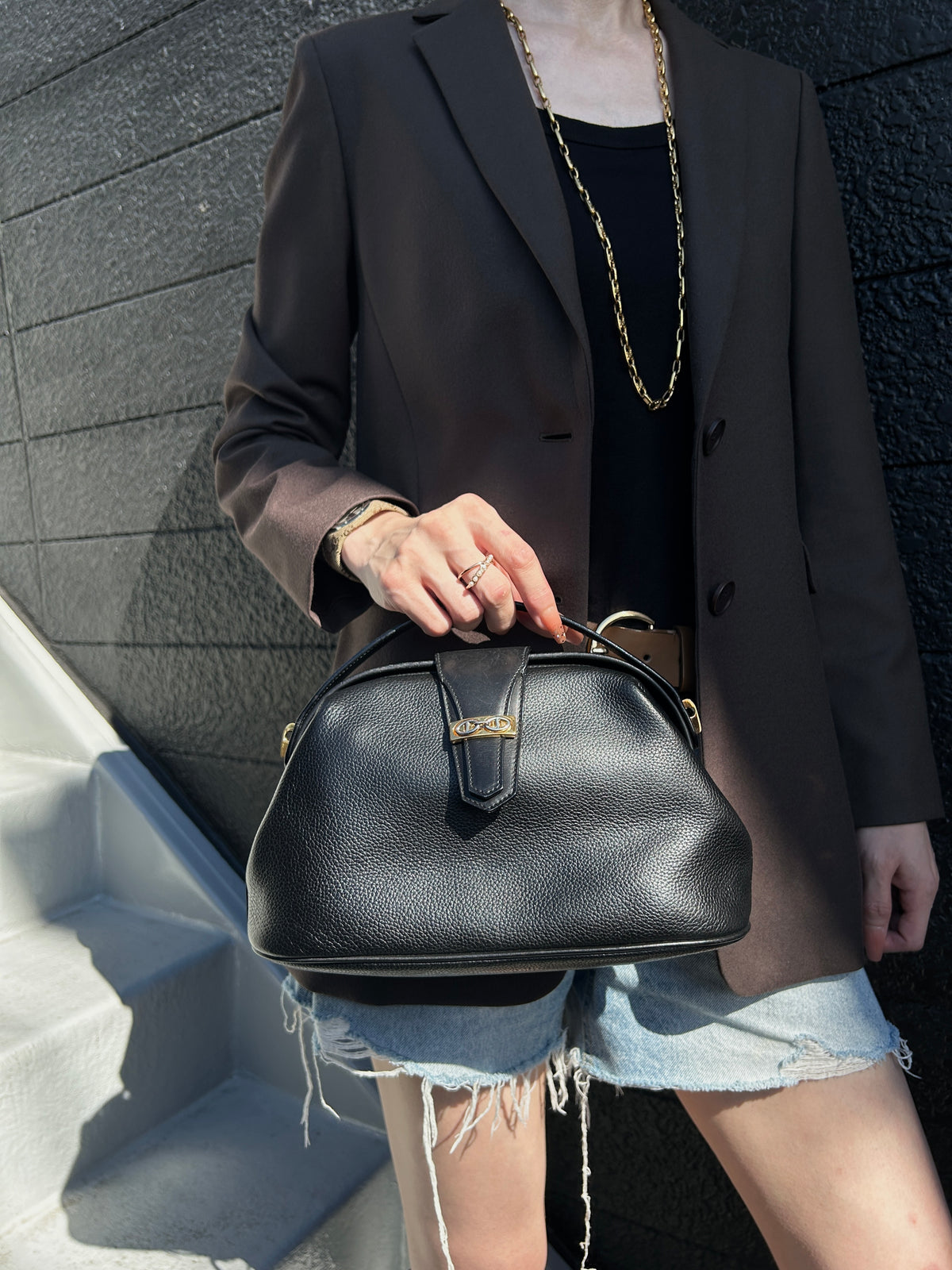 GUCCI Horse Bit Top Handle Handbag Black Vintage ied7b7