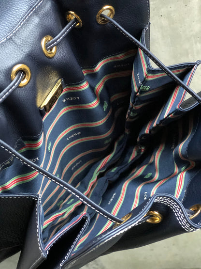 LOEWE Anagram Leather Edge Stitch Backpack Navy Vintage Old i2mxkh