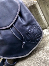Load image into Gallery viewer, LOEWE Anagram Leather Edge Stitch Backpack Navy Vintage Old i2mxkh
