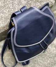 Load image into Gallery viewer, LOEWE Anagram Leather Edge Stitch Backpack Navy Vintage Old i2mxkh
