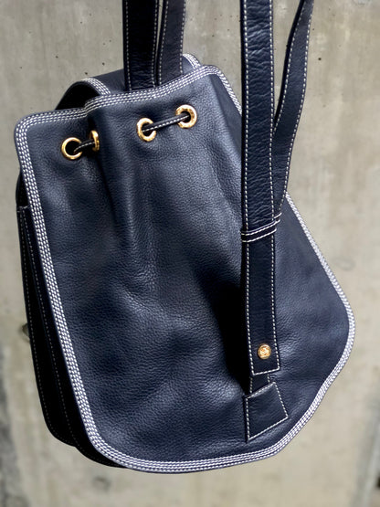 LOEWE Anagram Leather Edge Stitch Backpack Navy Vintage Old i2mxkh