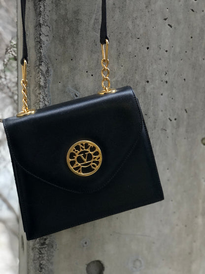 VALENTINO GARAVANI Logo Crossbody Shoulder bag Black Vintage Old 2vcv5w