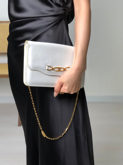 CELINE Blason Chain Shoulder bag White Vintage hm62kf