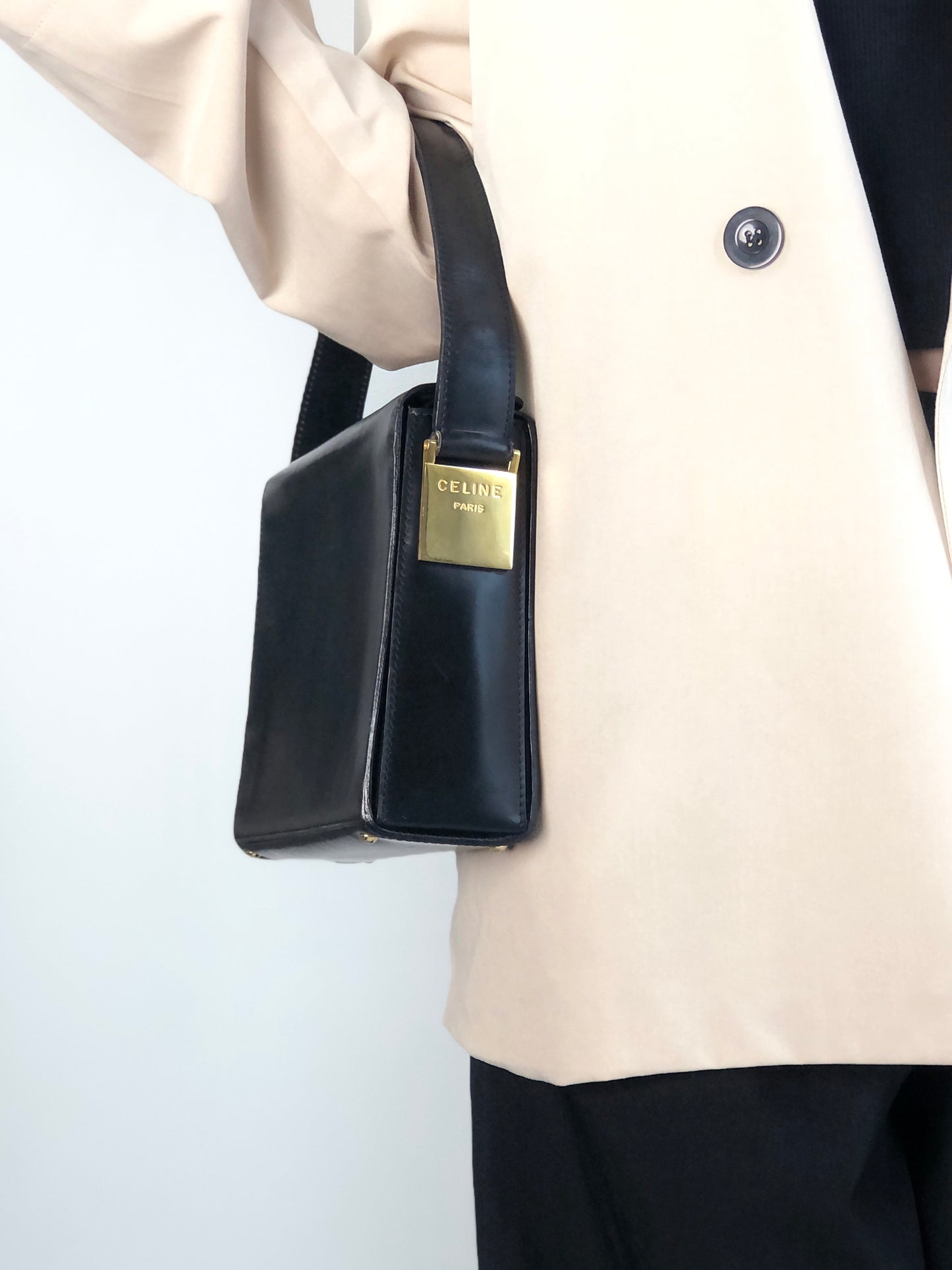CELINE Gancini Handbag Shoulder bag Black Vintage b73drr