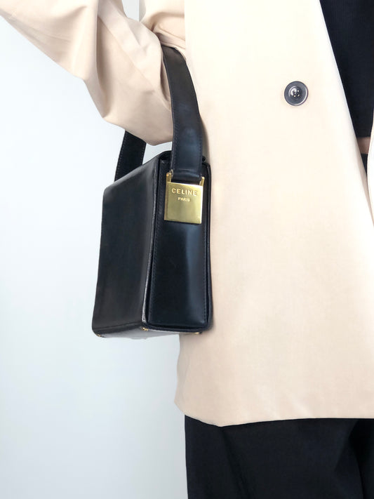 CELINE Gancini Handbag Shoulder bag Black Vintage b73drr