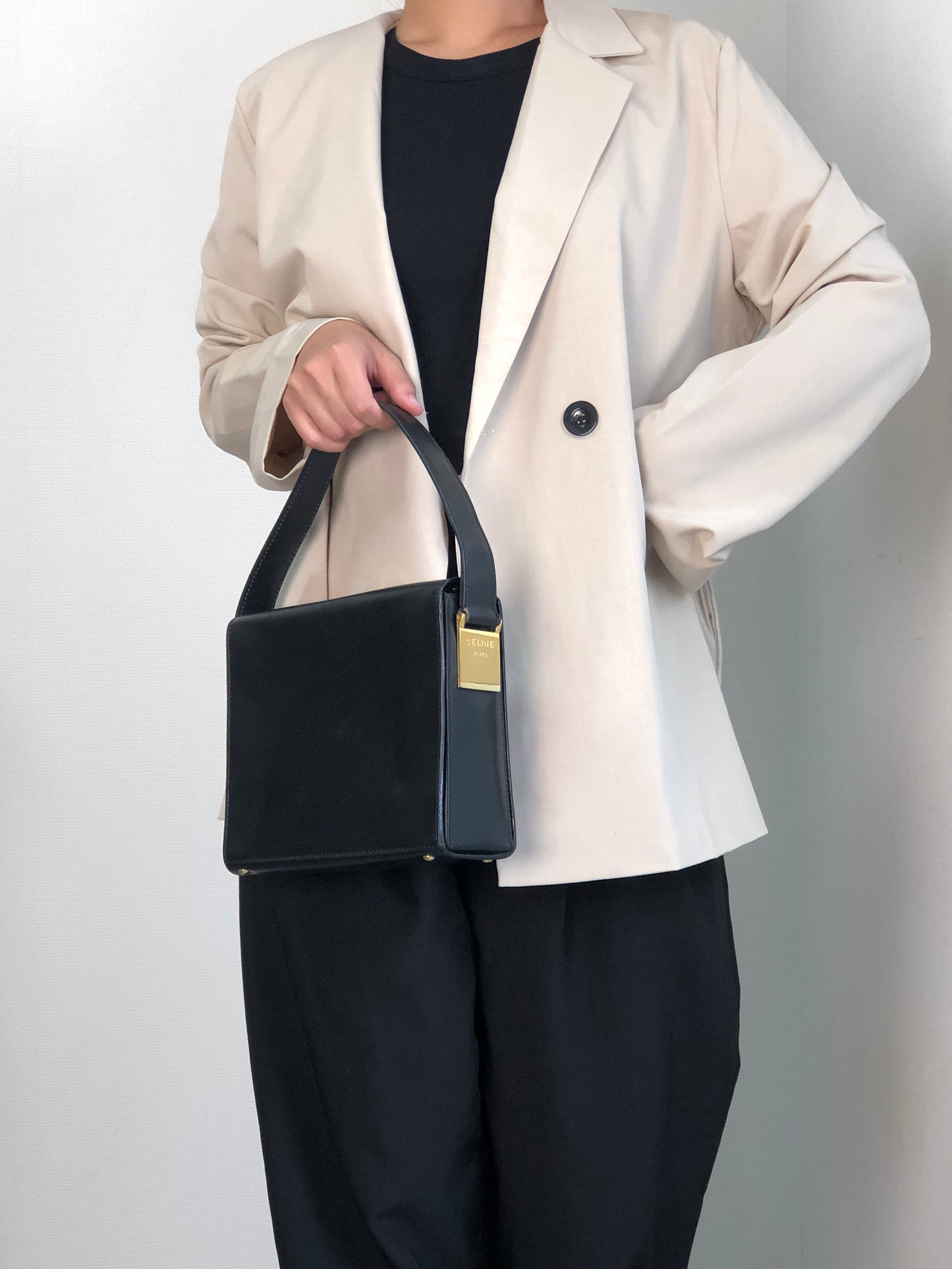 CELINE Gancini Handbag Shoulder bag Black Vintage b73drr