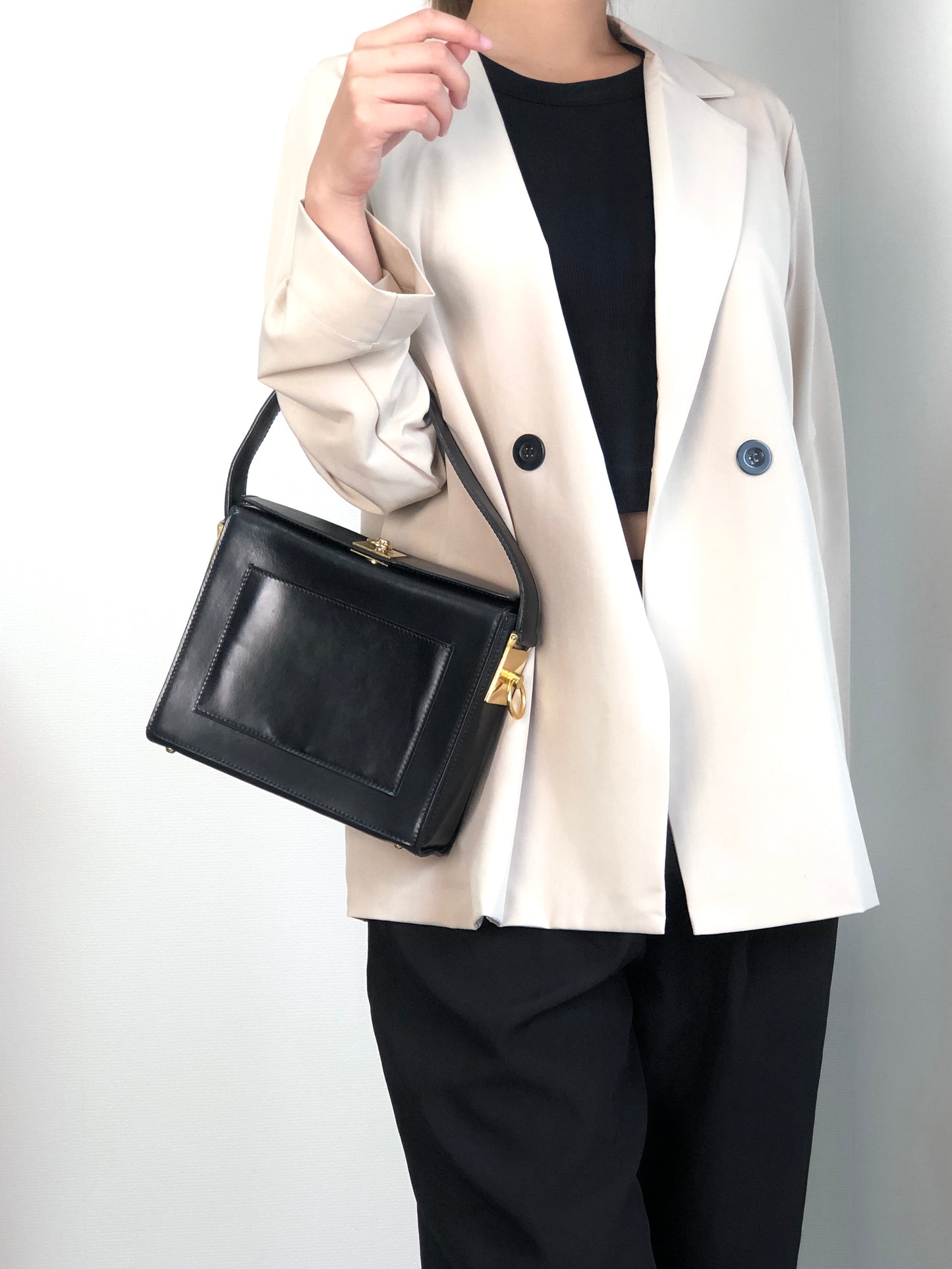 CELINE Gancini Handbag Shoulder bag Black Vintage b73drr