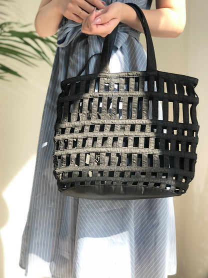 PRADA Nylon Cutout Handbag With Pouch Black Vintage Old b64rft