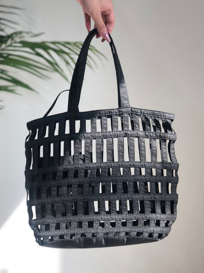 PRADA Nylon Cutout Handbag With Pouch Black Vintage Old b64rft