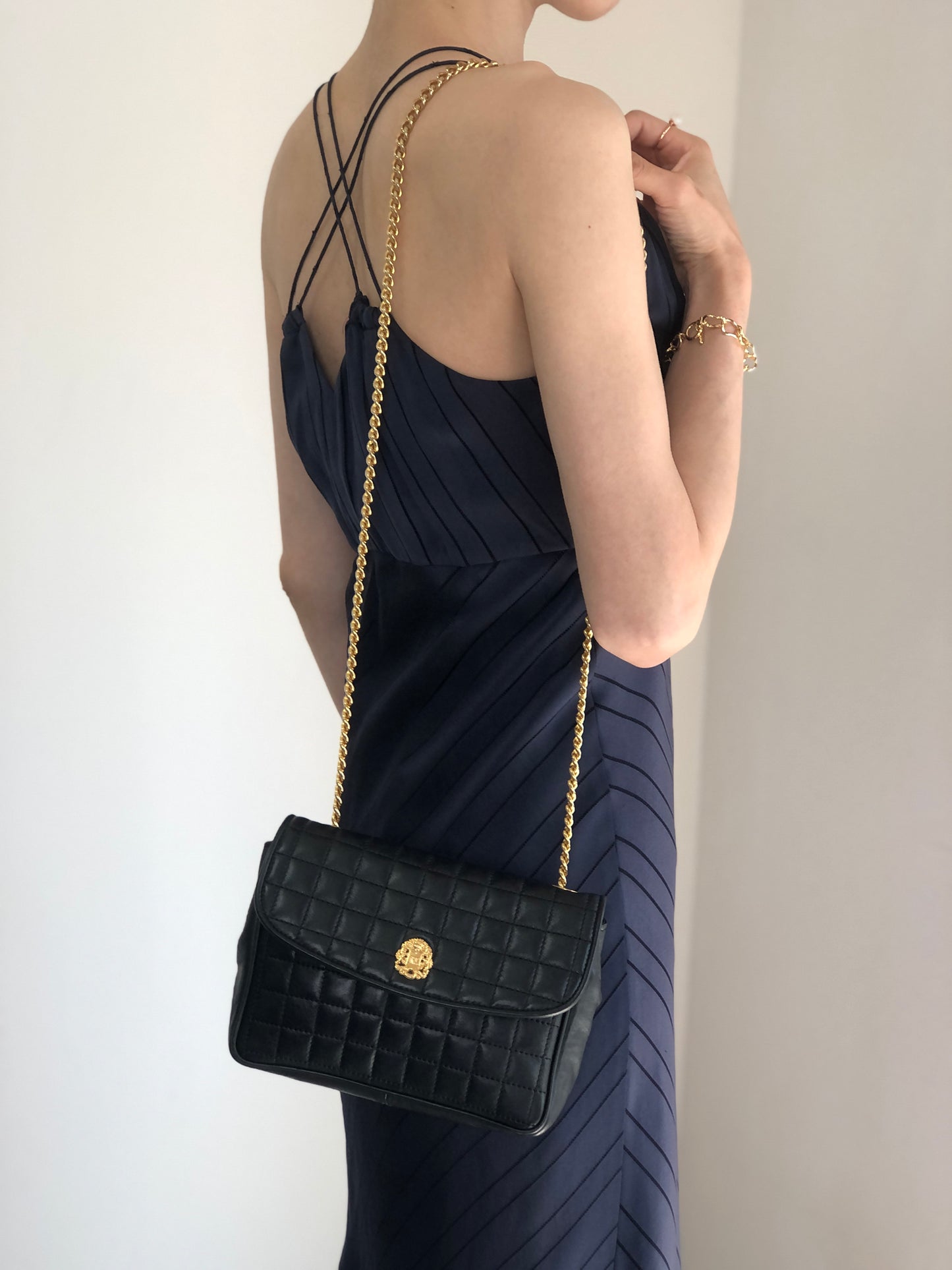 CELINE Emblem Chain Shoulder bag Black Vintage 3nk43u