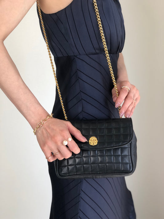 CELINE Emblem Chain Shoulder bag Black Vintage 3nk43u