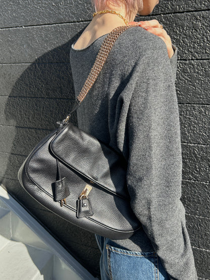 PRADA Turn Lock Shoulder bag Black Vintage atdszw