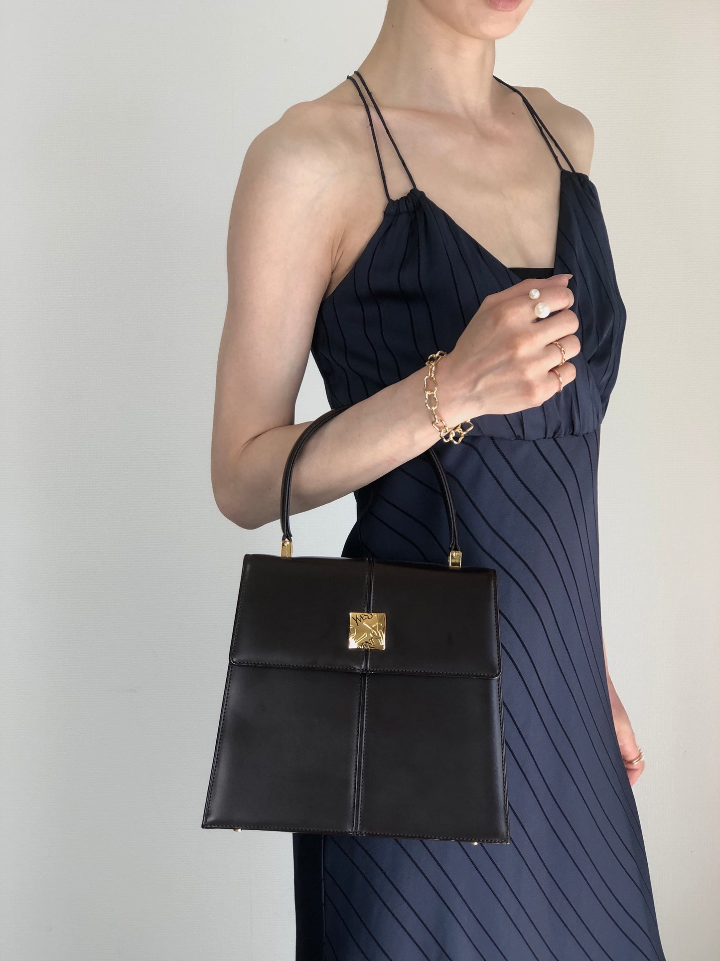 Yves Saint Laurent YSL Logo Top Handle Handbag Brown Vintage 3bhgkg