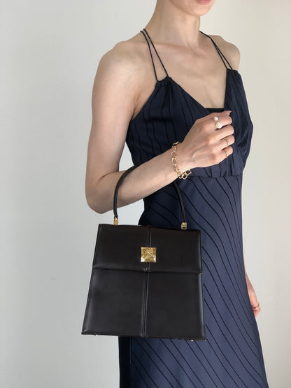 Yves Saint Laurent YSL Logo Top Handle Handbag Brown Vintage 3bhgkg