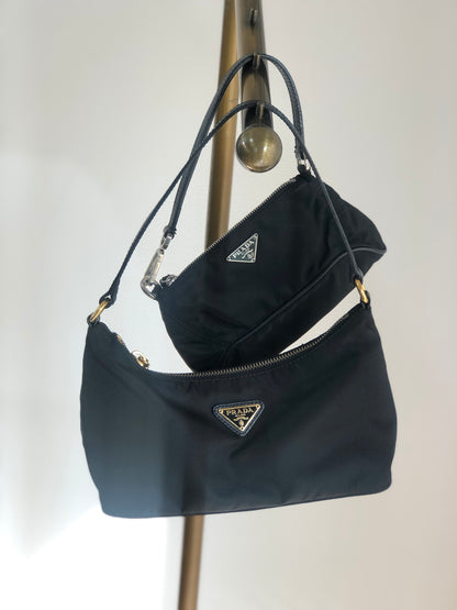 PRADA Triangle Logo Nylon Handbag Black Vintage Old sisgax