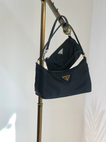PRADA Triangle Logo Nylon Handbag Black Vintage Old sisgax