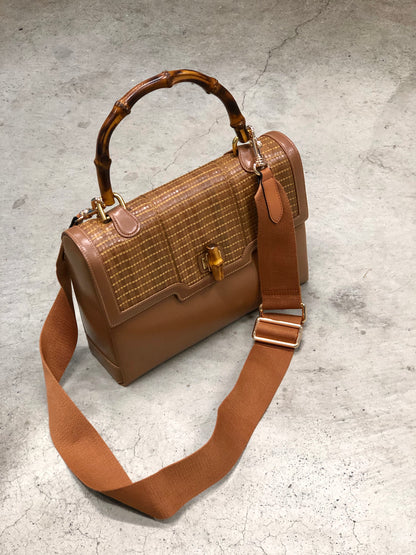GUCCI Bamboo Turn lock Handbag 2way Brown Vintage Old GUCCI enbh7a