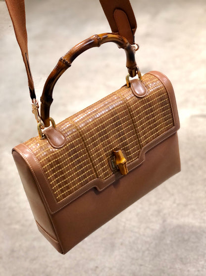 GUCCI Bamboo Turn lock Handbag 2way Brown Vintage Old GUCCI enbh7a