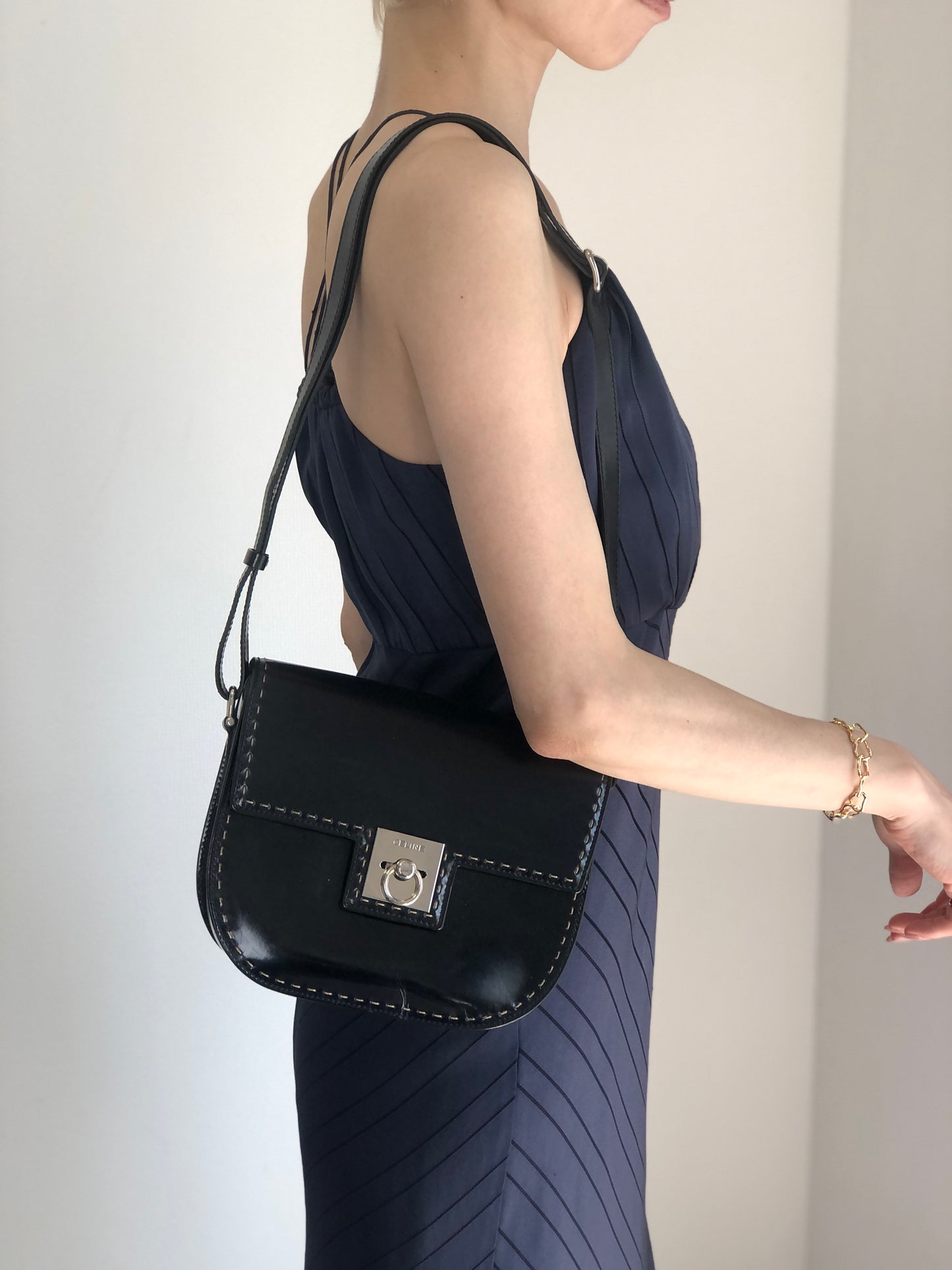 CELINE Gancini Shoulder bag Black Vintage ni2xww