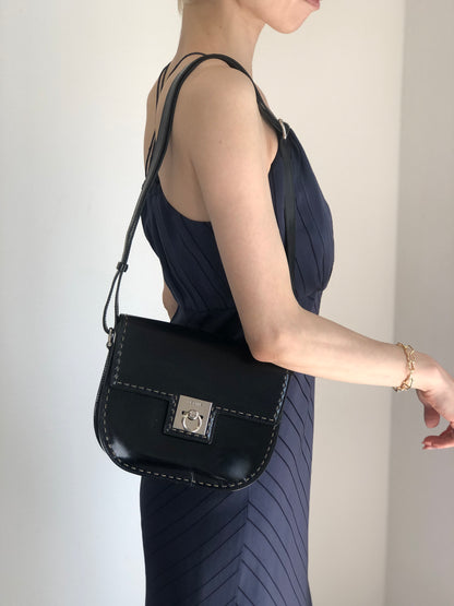 CELINE Gancini Shoulder bag Black Vintage ni2xww