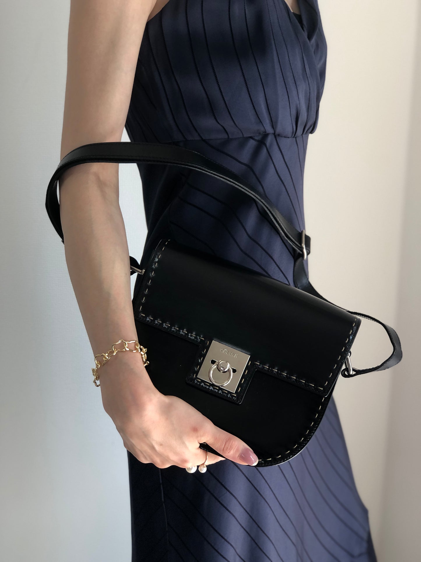 CELINE Gancini Shoulder bag Black Vintage ni2xww