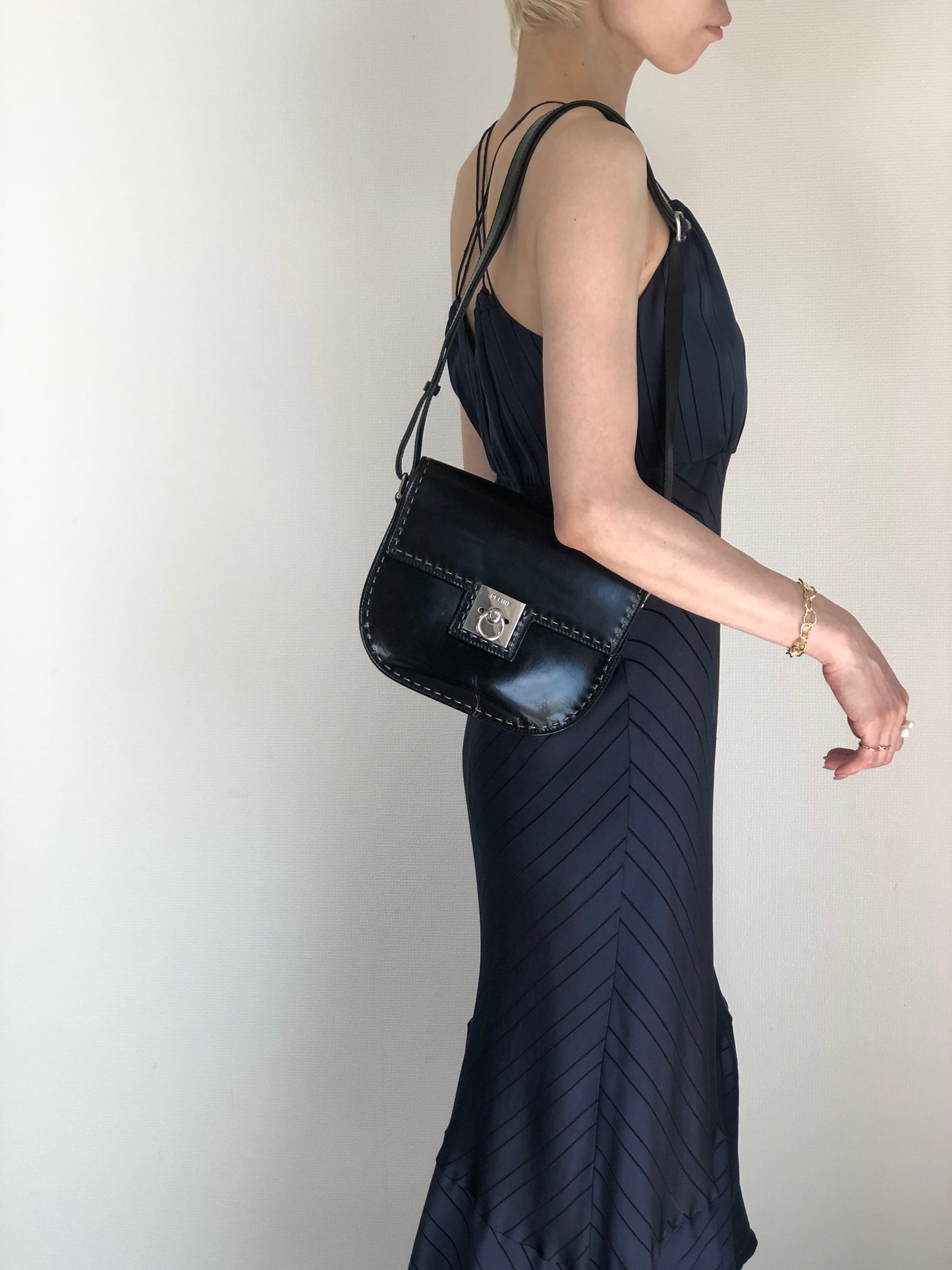 CELINE Gancini Shoulder bag Black Vintage ni2xww