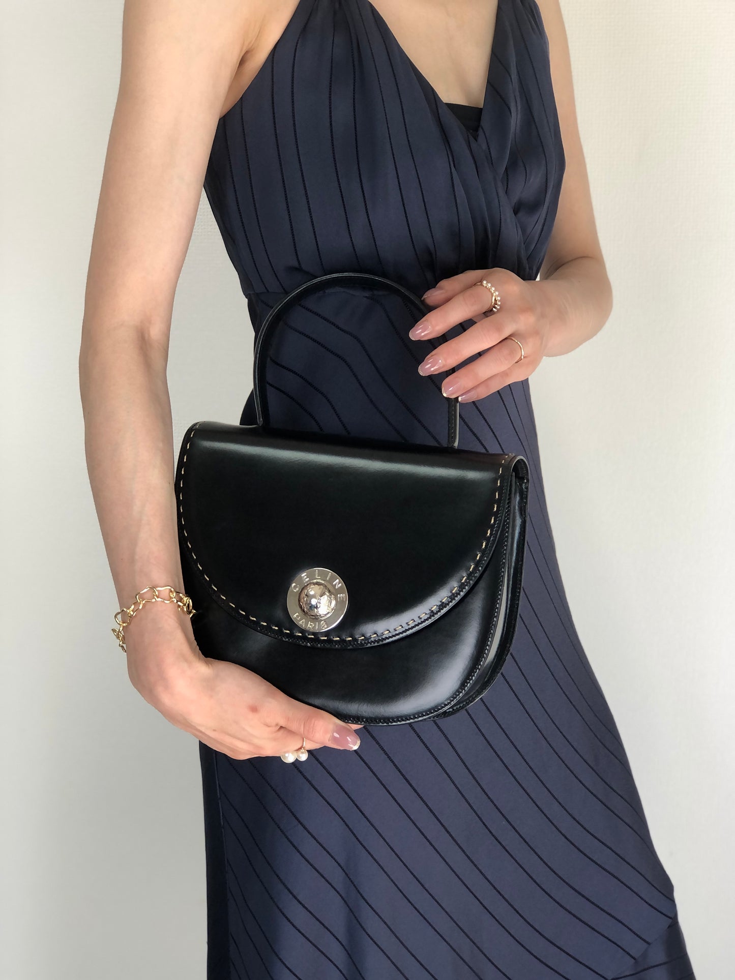 CELINE Starball Round Handbag Black Vintage 2ngrau