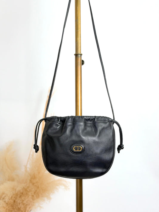 Christian Dior CD Logo Drawstring Shoulder bag Black Vintage 3cpukr