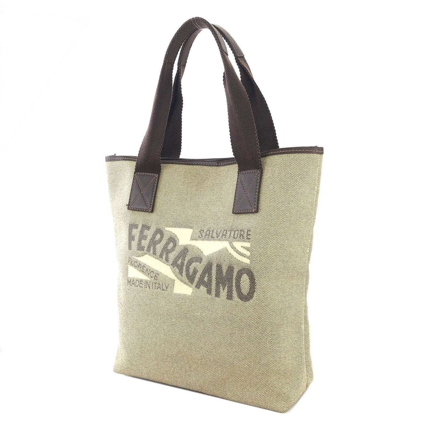 Salvatore Ferragamo Logo Tote bag Beige Vintage Old 8ns8nv