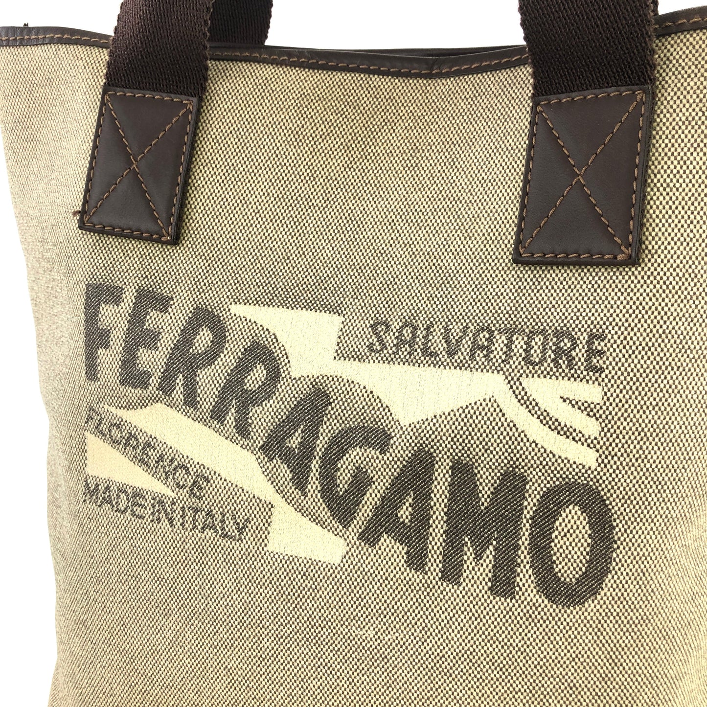 Salvatore Ferragamo Logo Tote bag Beige Vintage Old 8ns8nv