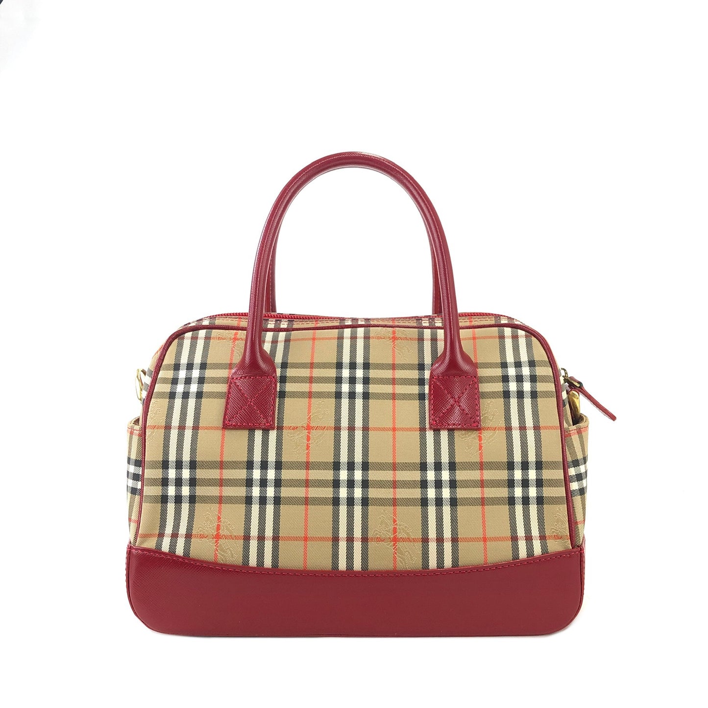 Burberrys Classic check Boston bag Handbag Beige Red Vintage Old 8kwa2a